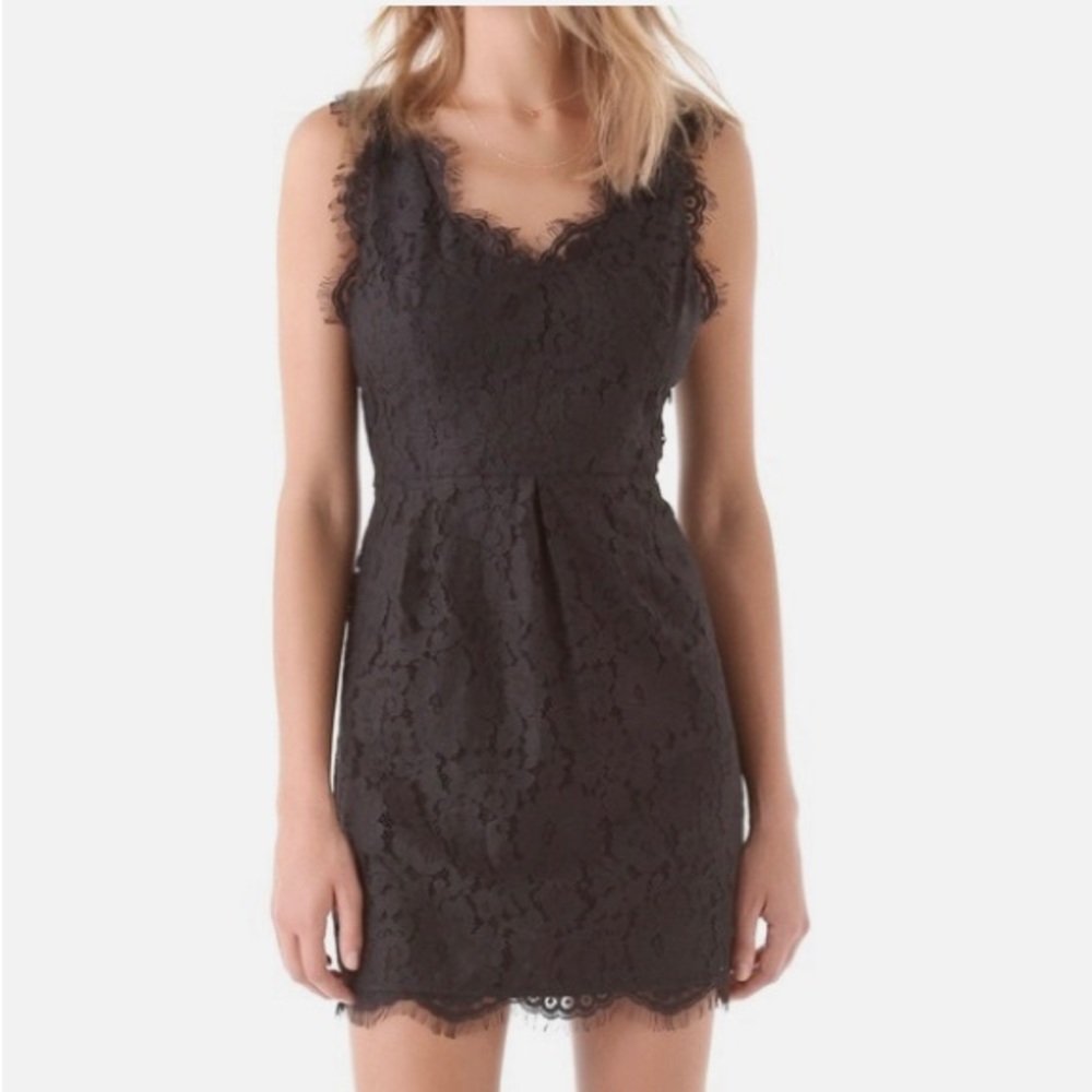 NWT - Joie Rori Dress in Cavier Black - Lace, Scalloped Mini-Dress - Sz M